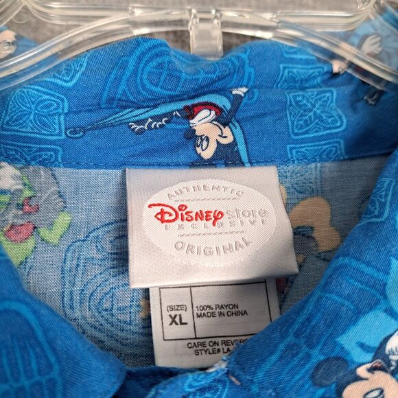 Disney Store Shirt Mens XL Blue Mickey Mouse Hawaiian Tiki Surf Exclusive - Picture 3 of 9